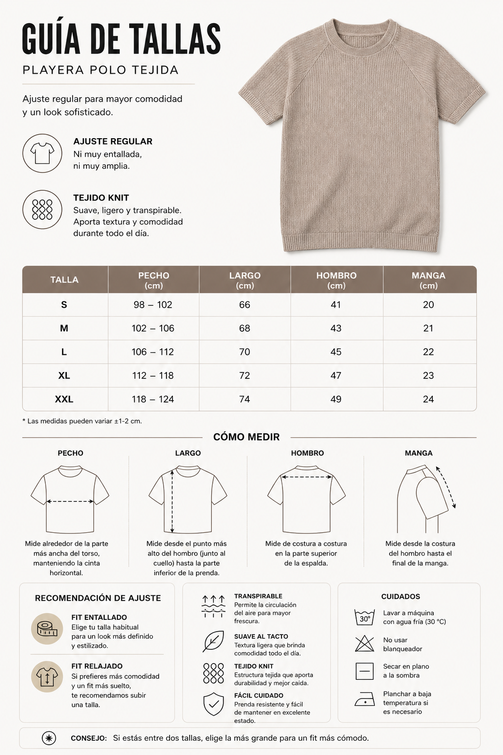 SAND KNIT TEE Camiseta Tejida Color Arena para Hombre Estilo Minimalista y Contemporáneo