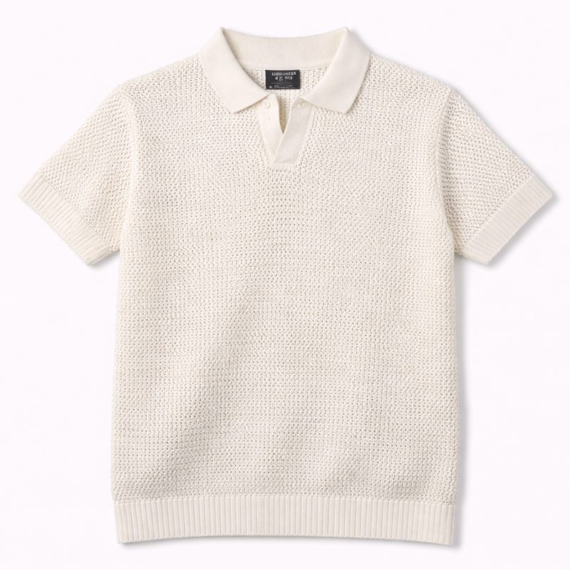 IVORY MARAIS KNIT POLO Camiseta Polo Tejida Color Ivory para Hombre Estilo Resort y Minimalista