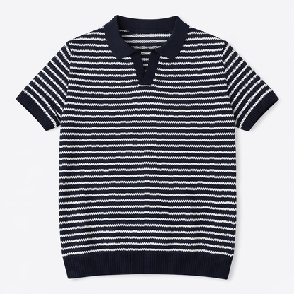 MARAIS KNIT POLO Camiseta de Polo Tejida con Rayas Blancas y Negras para Hombre Estilo Casual y Cómodo