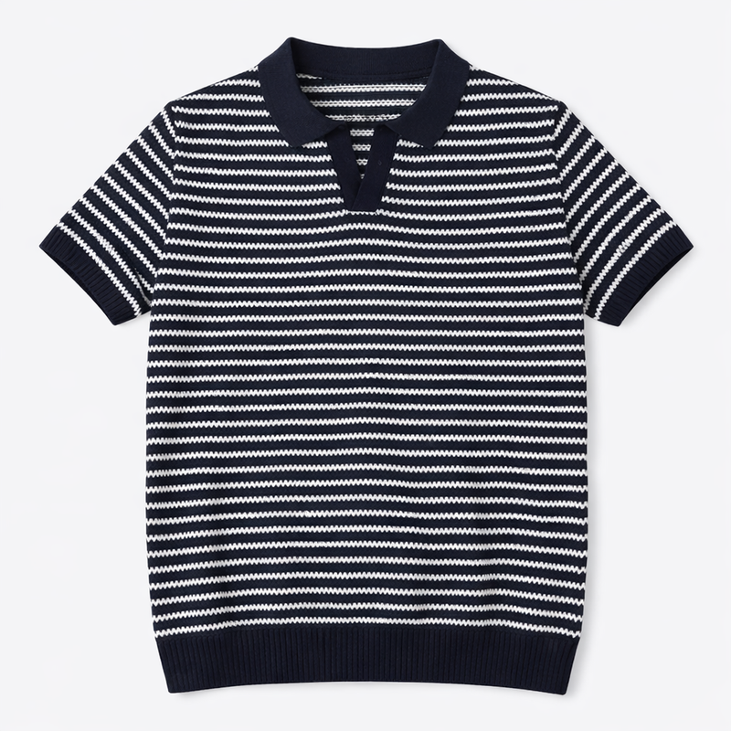 MARAIS KNIT POLO Camiseta de Polo Tejida con Rayas Blancas y Negras para Hombre Estilo Casual y Cómodo