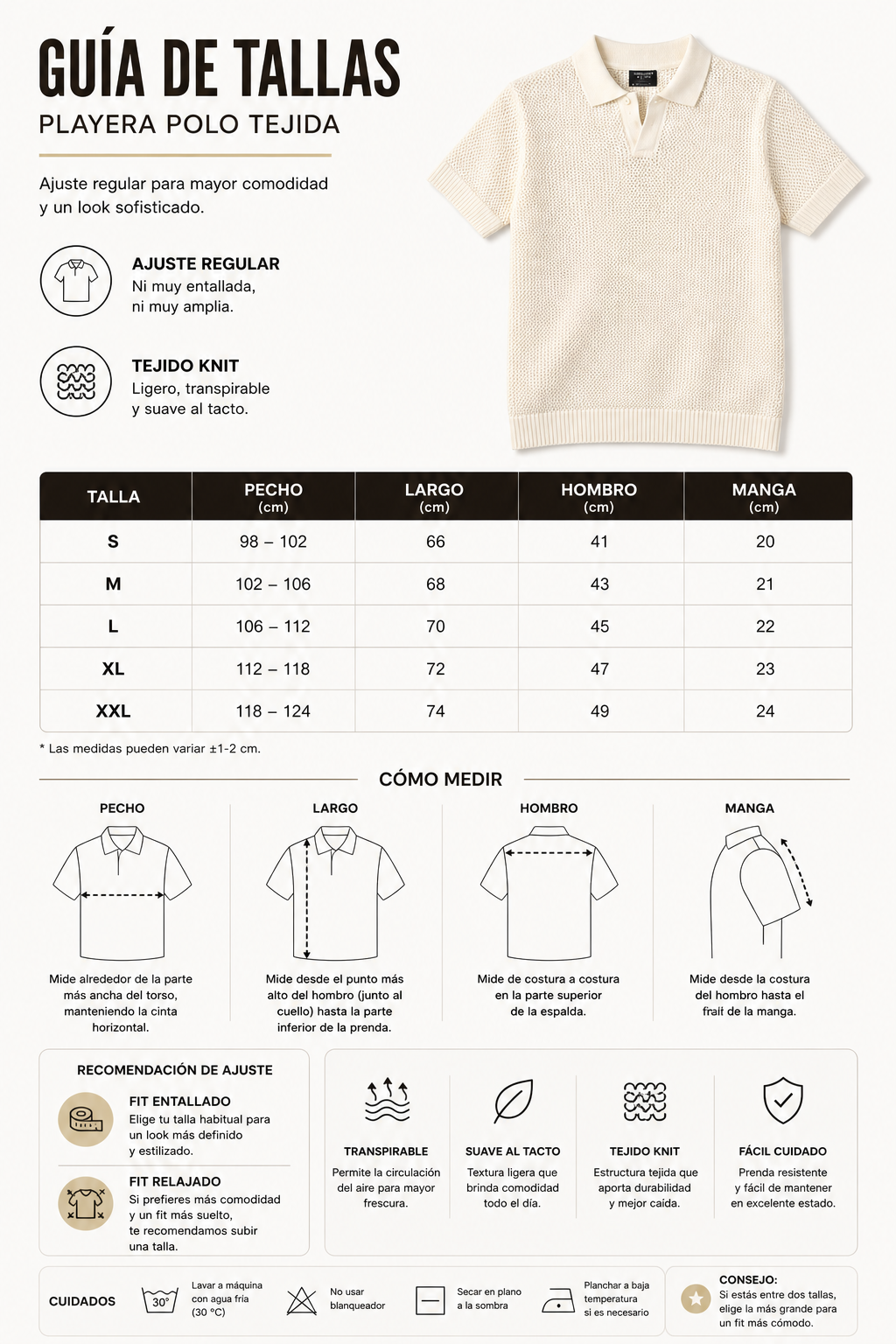 IVORY MARAIS KNIT POLO Camiseta Polo Tejida Color Ivory para Hombre Estilo Resort y Minimalista