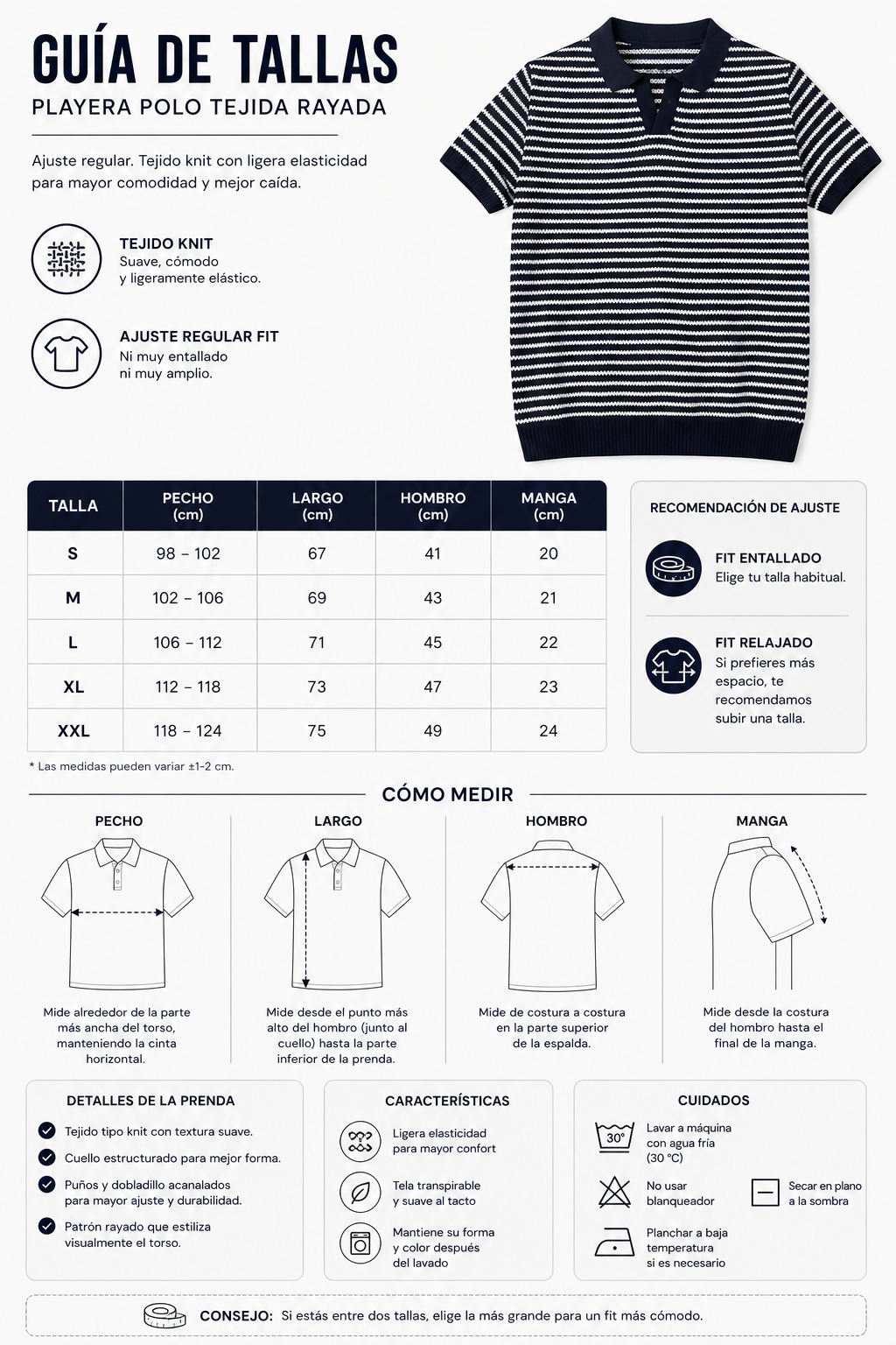 MARAIS KNIT POLO Camiseta de Polo Tejida con Rayas Blancas y Negras para Hombre Estilo Casual y Cómodo