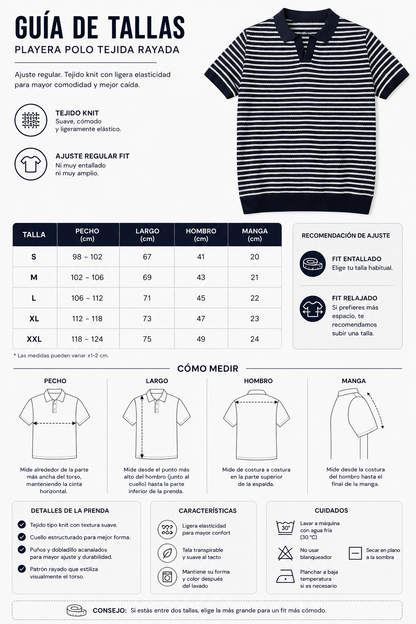 MARAIS KNIT POLO Camiseta de Polo Tejida con Rayas Blancas y Negras para Hombre Estilo Casual y Cómodo