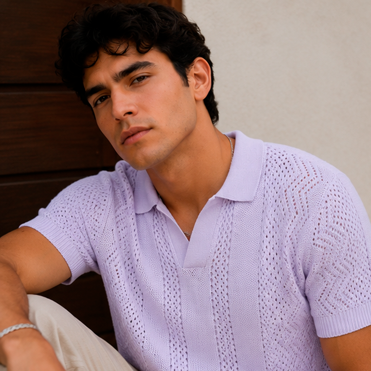 LILAC MARAIS KNIT POLO Camiseta Polo Tejida Color Lila para Hombre Estilo Resort y Contemporáneo