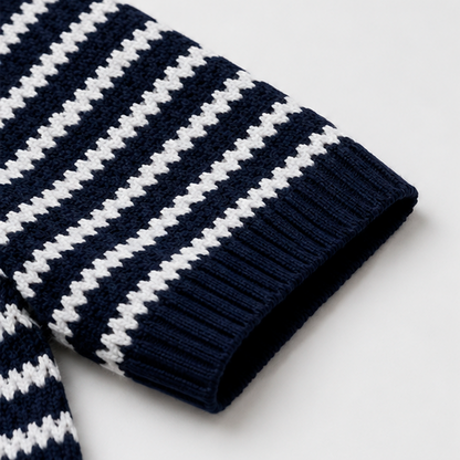 MARAIS KNIT POLO Camiseta de Polo Tejida con Rayas Blancas y Negras para Hombre Estilo Casual y Cómodo