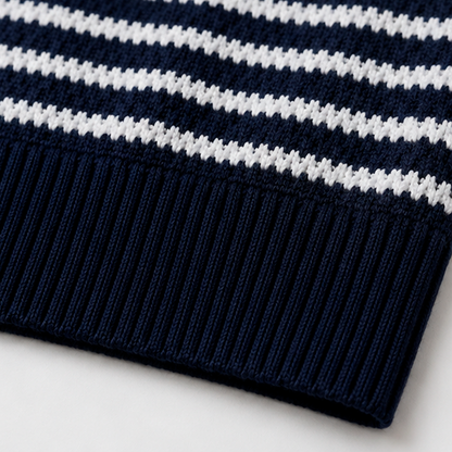 MARAIS KNIT POLO Camiseta de Polo Tejida con Rayas Blancas y Negras para Hombre Estilo Casual y Cómodo