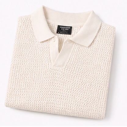 IVORY MARAIS KNIT POLO Camiseta Polo Tejida Color Ivory para Hombre Estilo Resort y Minimalista